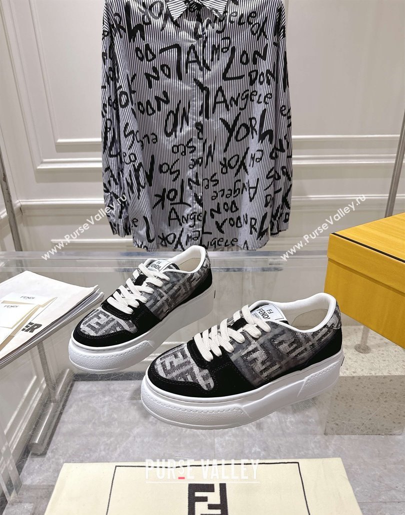 Fendi Match Platform Sneakers 5cm in FF Jacquard and Suede Black 2025 0426 (MD-250426029)
