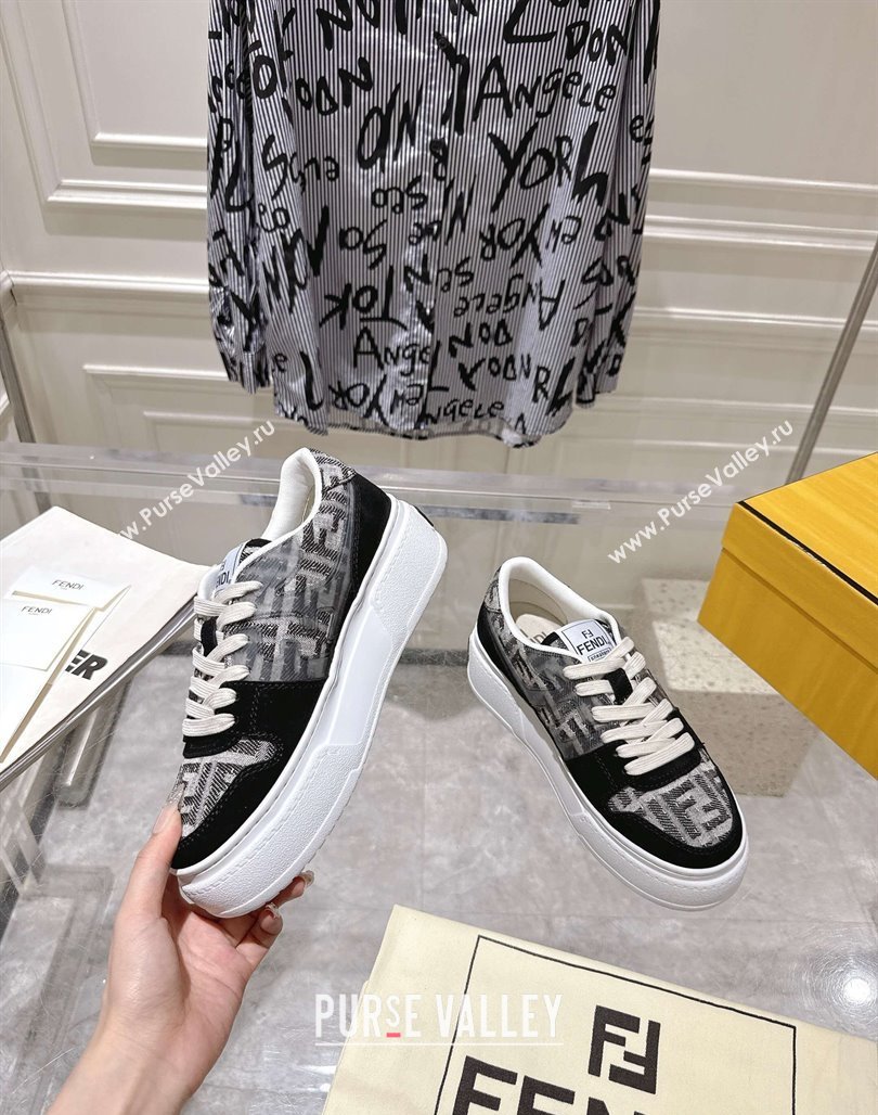 Fendi Match Platform Sneakers 5cm in FF Jacquard and Suede Black 2025 0426 (MD-250426029)