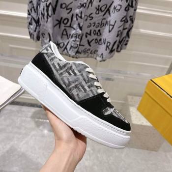 Fendi Match Platform Sneakers 5cm in FF Jacquard and Suede Black 2025 0426 (MD-250426029)