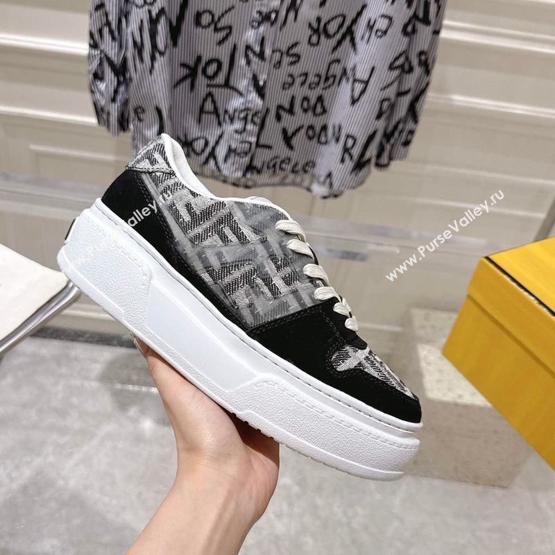 Fendi Match Platform Sneakers 5cm in FF Jacquard and Suede Black 2025 0426 (MD-250426029)