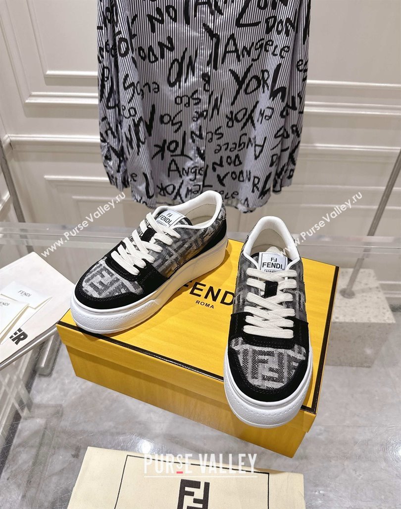 Fendi Match Platform Sneakers 5cm in FF Jacquard and Suede Black 2025 0426 (MD-250426029)
