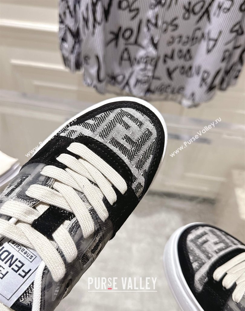 Fendi Match Platform Sneakers 5cm in FF Jacquard and Suede Black 2025 0426 (MD-250426029)