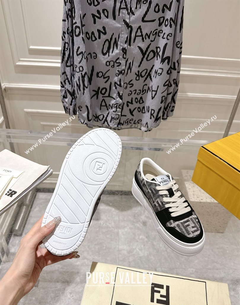 Fendi Match Platform Sneakers 5cm in FF Jacquard and Suede Black 2025 0426 (MD-250426029)