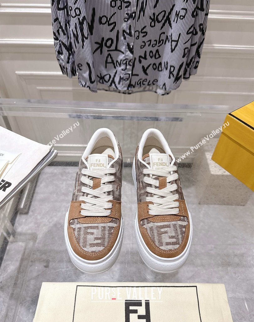 Fendi Match Platform Sneakers 5cm in FF Jacquard and Suede Brown2 2025 0426 (MD-250426030)