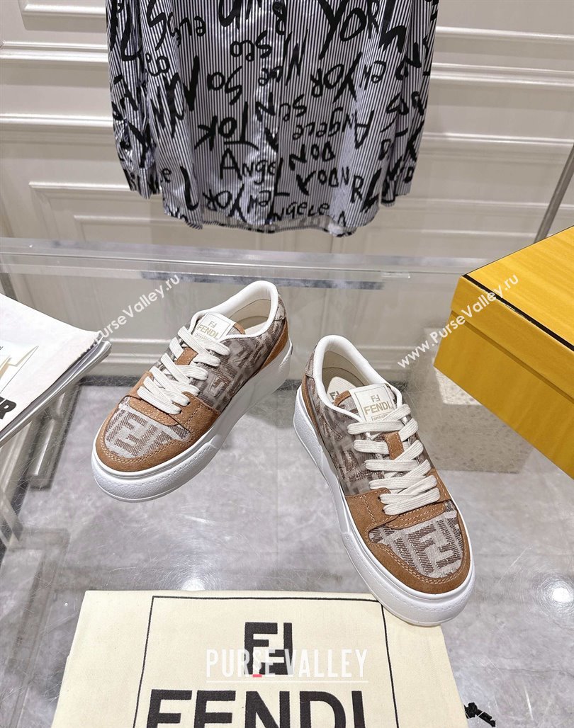 Fendi Match Platform Sneakers 5cm in FF Jacquard and Suede Brown2 2025 0426 (MD-250426030)