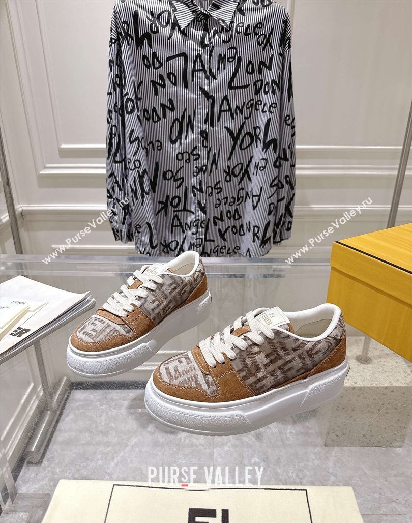 Fendi Match Platform Sneakers 5cm in FF Jacquard and Suede Brown2 2025 0426 (MD-250426030)