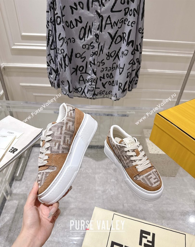 Fendi Match Platform Sneakers 5cm in FF Jacquard and Suede Brown2 2025 0426 (MD-250426030)
