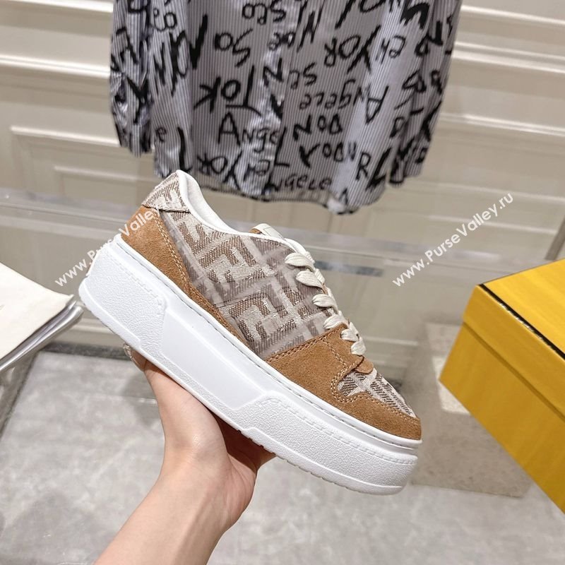 Fendi Match Platform Sneakers 5cm in FF Jacquard and Suede Brown2 2025 0426 (MD-250426030)