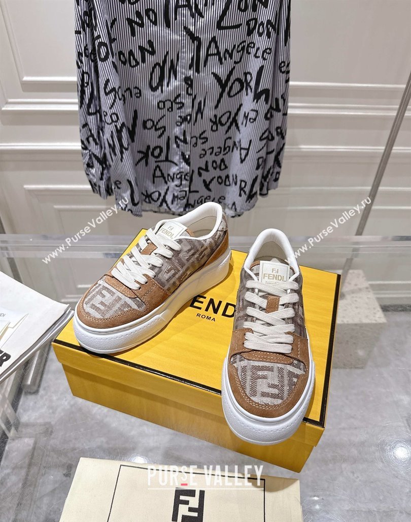 Fendi Match Platform Sneakers 5cm in FF Jacquard and Suede Brown2 2025 0426 (MD-250426030)