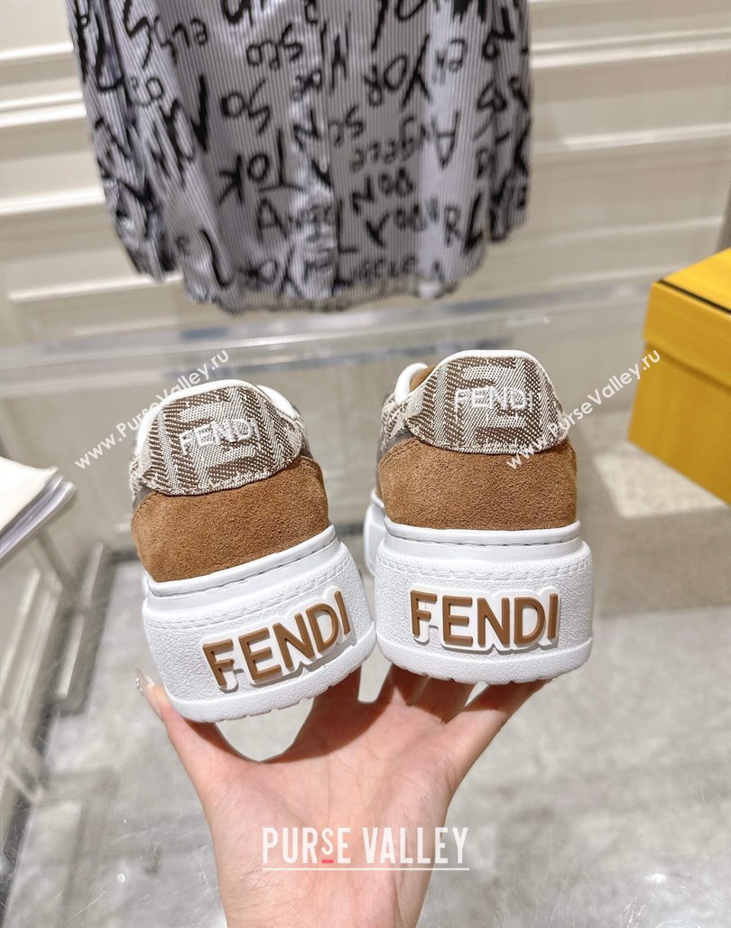 Fendi Match Platform Sneakers 5cm in FF Jacquard and Suede Brown2 2025 0426 (MD-250426030)