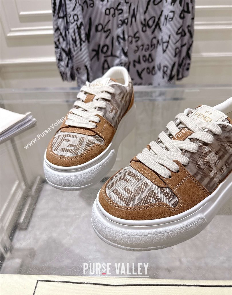 Fendi Match Platform Sneakers 5cm in FF Jacquard and Suede Brown2 2025 0426 (MD-250426030)