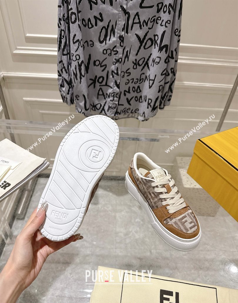 Fendi Match Platform Sneakers 5cm in FF Jacquard and Suede Brown2 2025 0426 (MD-250426030)