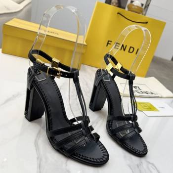 Fendi Delfina High Heel Sandals 10cm in Leather with T-bar Strap Black 2025 (MD-250425129)