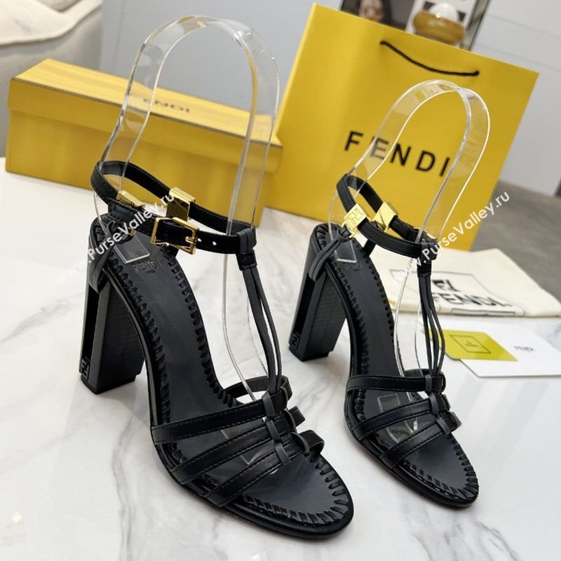 Fendi Delfina High Heel Sandals 10cm in Leather with T-bar Strap Black 2025 (MD-250425129)