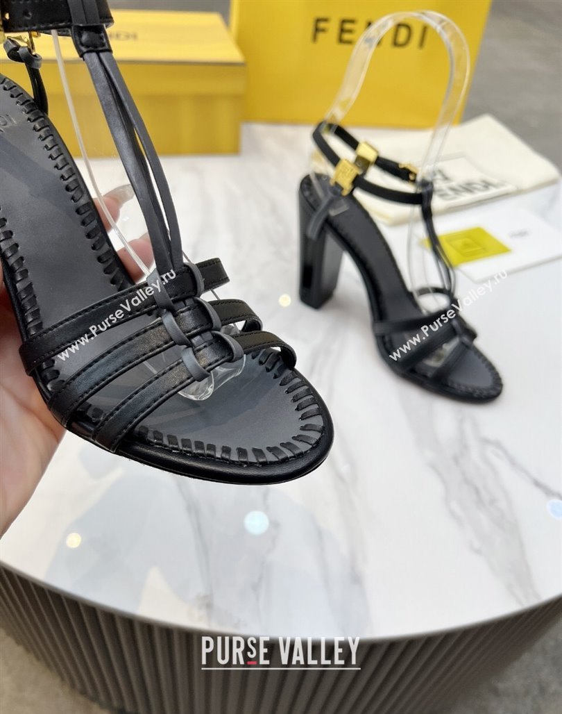Fendi Delfina High Heel Sandals 10cm in Leather with T-bar Strap Black 2025 (MD-250425129)