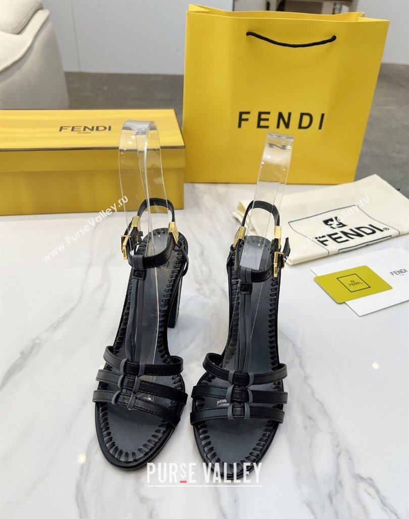 Fendi Delfina High Heel Sandals 10cm in Leather with T-bar Strap Black 2025 (MD-250425129)