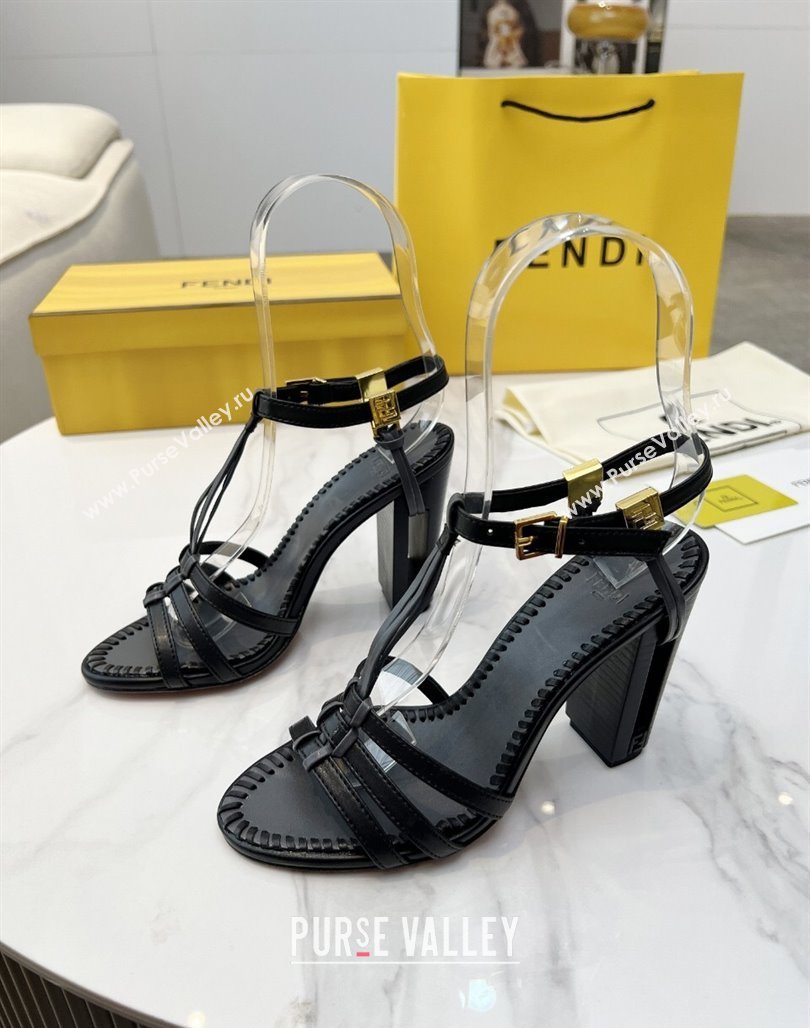 Fendi Delfina High Heel Sandals 10cm in Leather with T-bar Strap Black 2025 (MD-250425129)