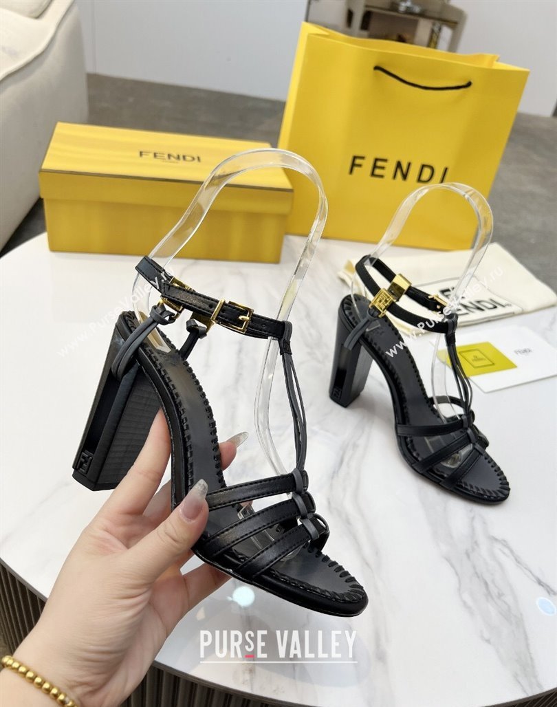 Fendi Delfina High Heel Sandals 10cm in Leather with T-bar Strap Black 2025 (MD-250425129)