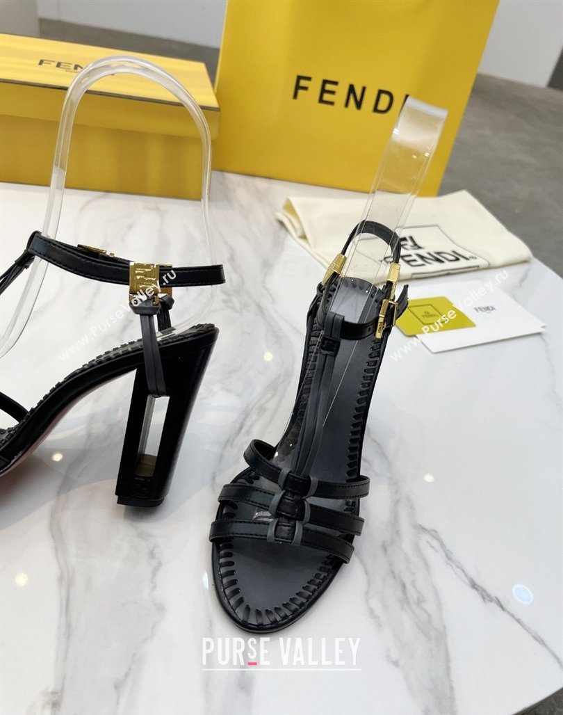 Fendi Delfina High Heel Sandals 10cm in Leather with T-bar Strap Black 2025 (MD-250425129)