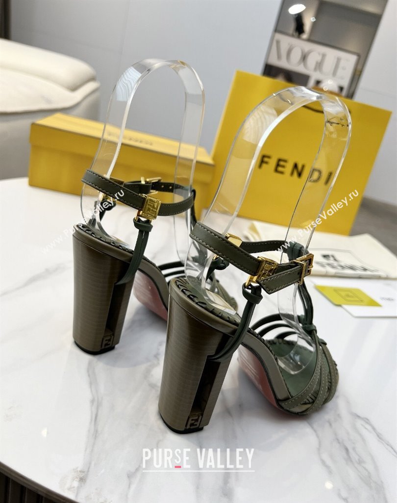 Fendi Delfina High Heel Sandals 10cm in Leather with T-bar Strap Green 2025 (MD-250425130)