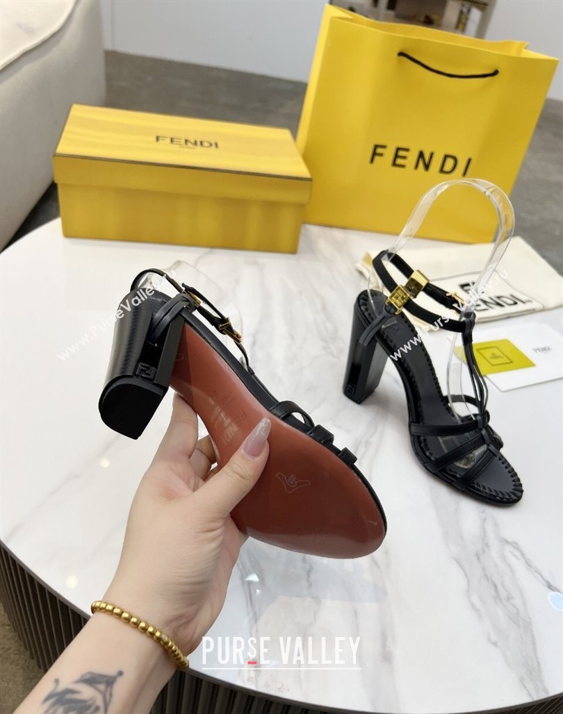 Fendi Delfina High Heel Sandals 10cm in Leather with T-bar Strap Green 2025 (MD-250425130)