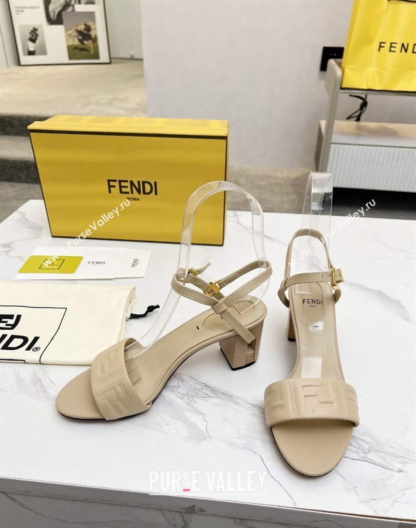 Fendi Delfina Medium Heel Sandals 6cm in FF Leather Beige 2025 (MD-250425131)
