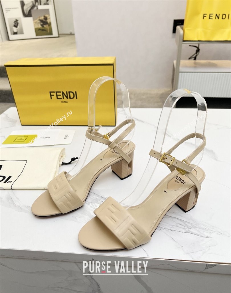 Fendi Delfina Medium Heel Sandals 6cm in FF Leather Beige 2025 (MD-250425131)