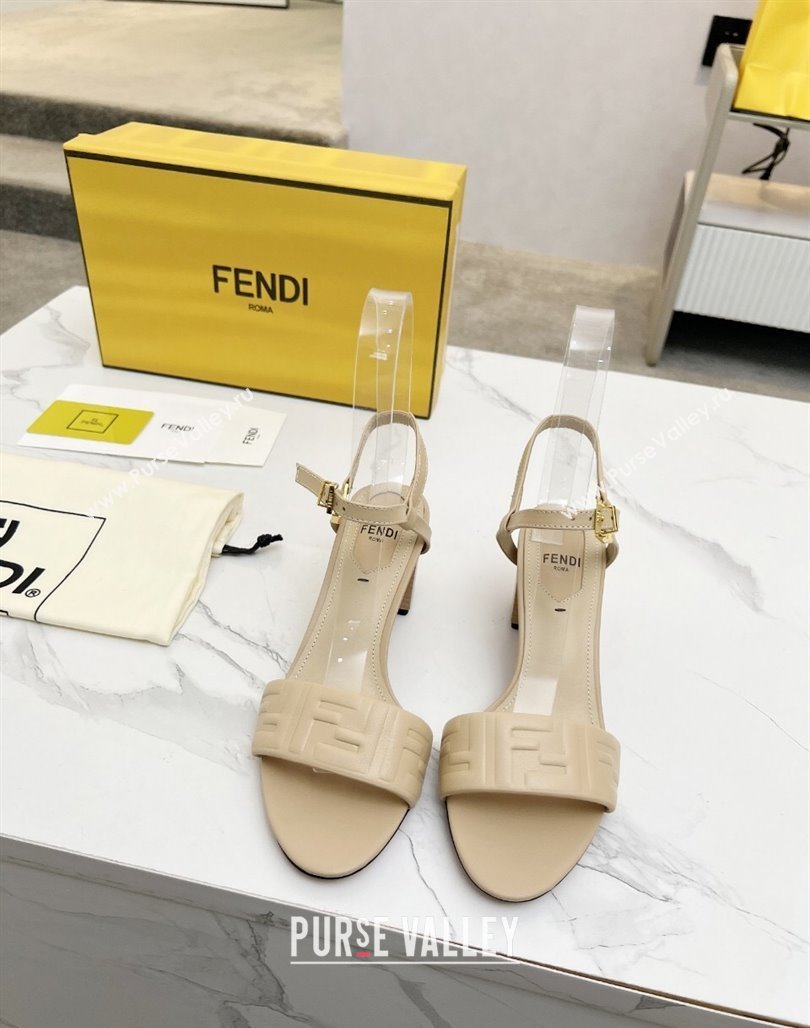 Fendi Delfina Medium Heel Sandals 6cm in FF Leather Beige 2025 (MD-250425131)