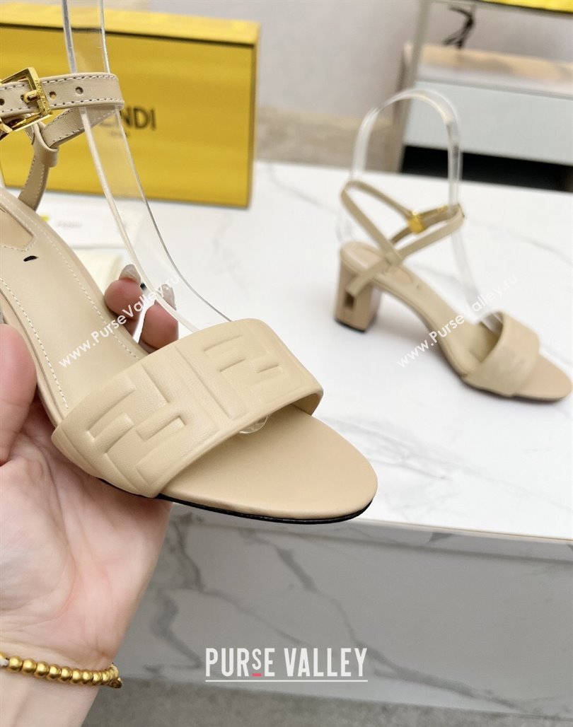 Fendi Delfina Medium Heel Sandals 6cm in FF Leather Beige 2025 (MD-250425131)