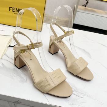 Fendi Delfina Medium Heel Sandals 6cm in FF Leather Beige 2025 (MD-250425131)
