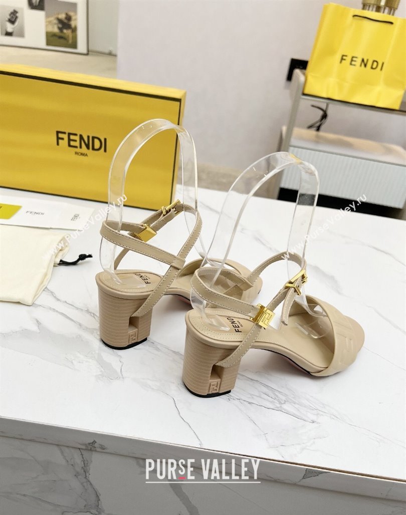 Fendi Delfina Medium Heel Sandals 6cm in FF Leather Beige 2025 (MD-250425131)