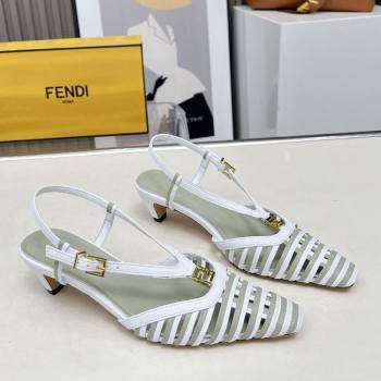 Fendi FFold Slingbacks Heeled Sandals 5cm in Bonded Leather Stripes White/Green 2025 (MD-250425136)