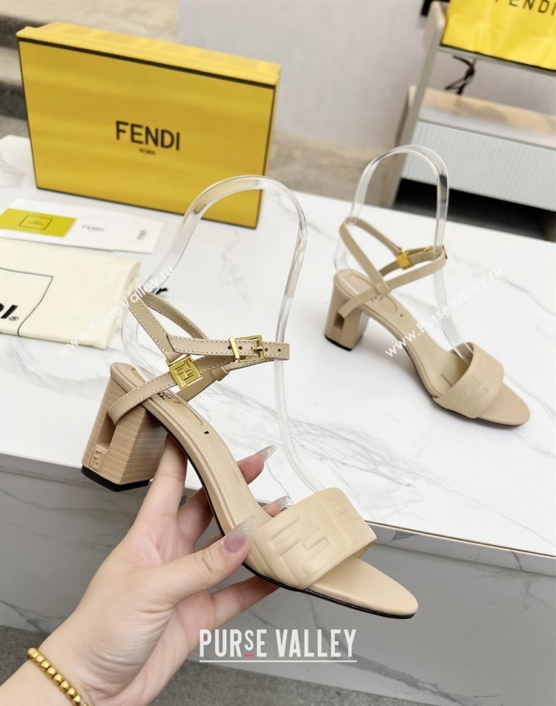 Fendi Delfina Medium Heel Sandals 6cm in FF Leather Beige 2025 (MD-250425131)