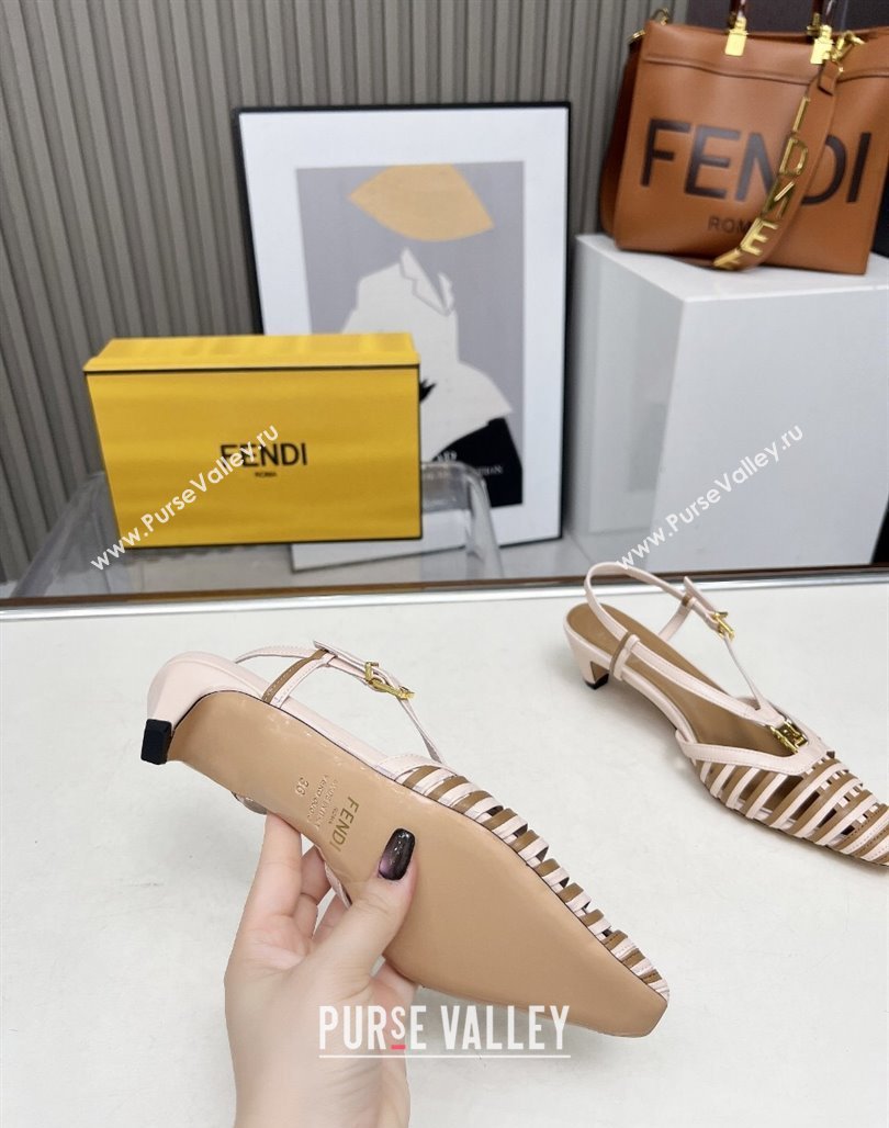 Fendi FFold Slingbacks Heeled Sandals 5cm in Bonded Leather Stripes Pink/Beige 2025 (MD-250425137)