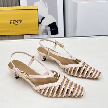 Fendi FFold Slingbacks Heeled Sandals 5cm in Bonded Leather Stripes Pink/Beige 2025 (MD-250425137)