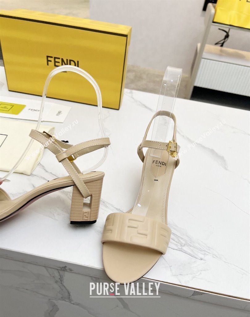 Fendi Delfina Medium Heel Sandals 6cm in FF Leather Beige 2025 (MD-250425131)