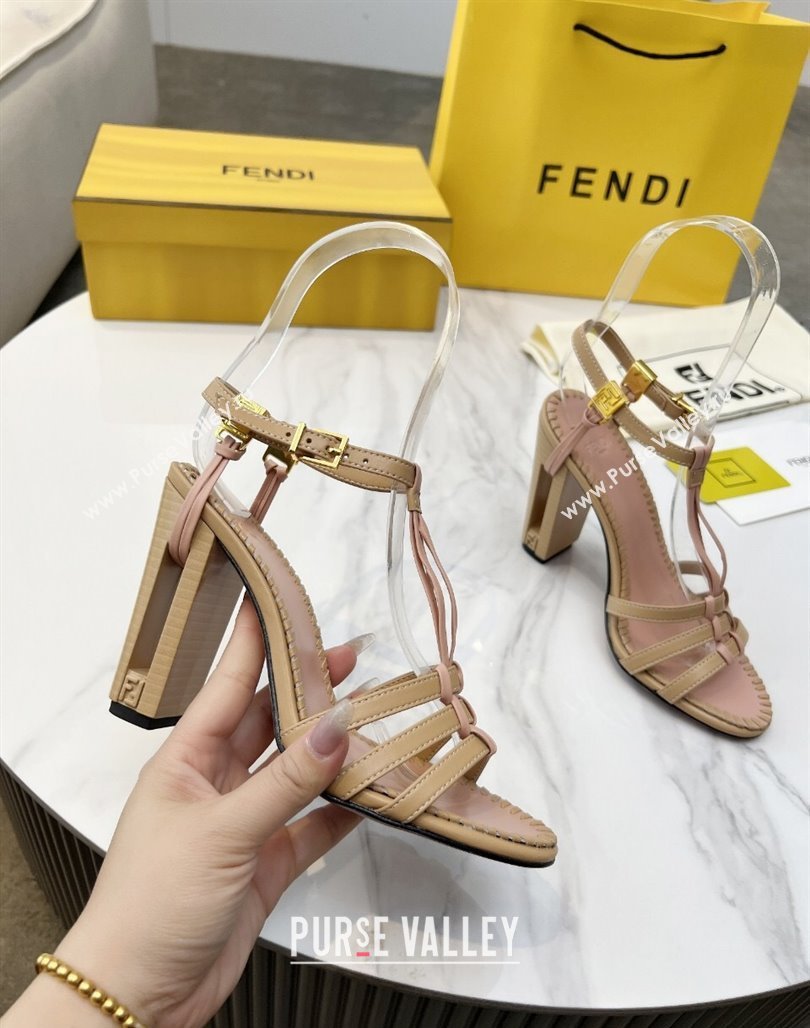 Fendi Delfina High Heel Sandals 10cm in Leather with T-bar Strap Beige 2025 (MD-250425128)