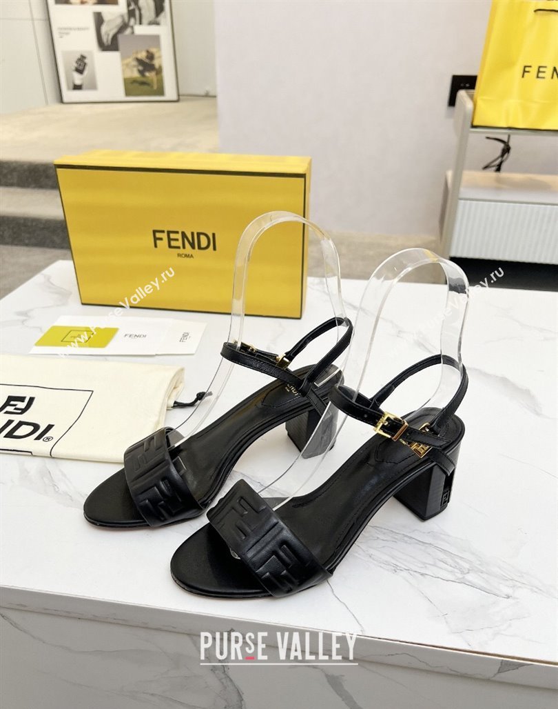 Fendi Delfina Medium Heel Sandals 6cm in FF Leather Black 2025 (MD-250425132)