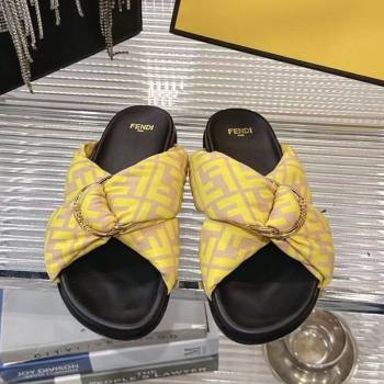 Fendi Feel Flat Slides Sandal in FF Satin with D-ring Buckle Yellow 2025 (MD-250425141)