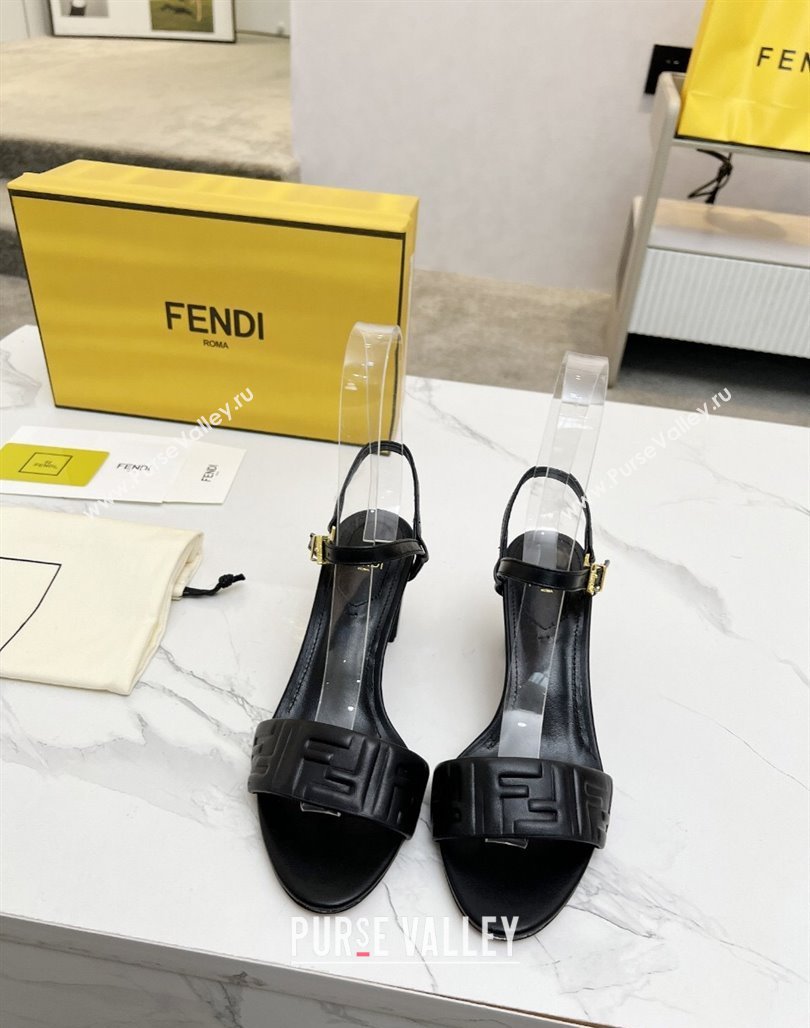 Fendi Delfina Medium Heel Sandals 6cm in FF Leather Black 2025 (MD-250425132)