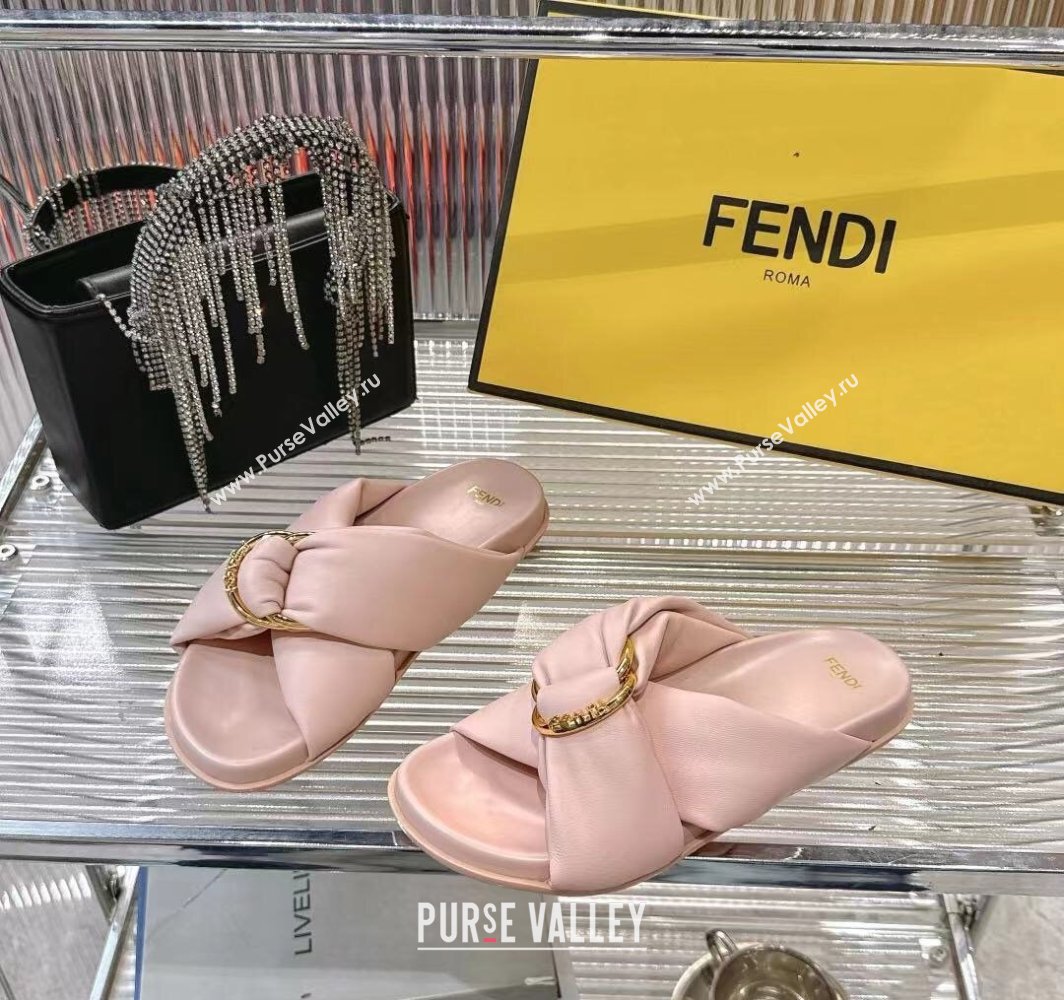 Fendi Feel Flat Slides Sandal in Lambskin Leather with D-ring Buckle Pink 2025 (MD-250425140)