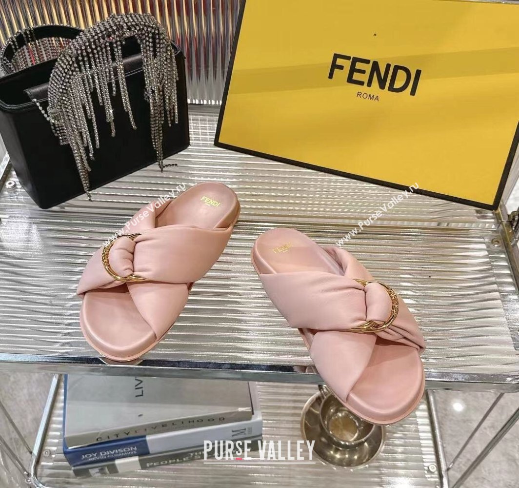 Fendi Feel Flat Slides Sandal in Lambskin Leather with D-ring Buckle Pink 2025 (MD-250425140)