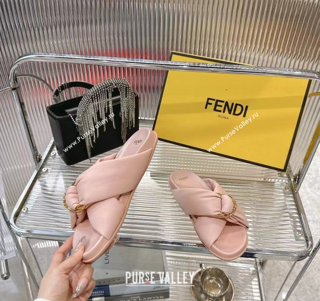 Fendi Feel Flat Slides Sandal in Lambskin Leather with D-ring Buckle Pink 2025 (MD-250425140)