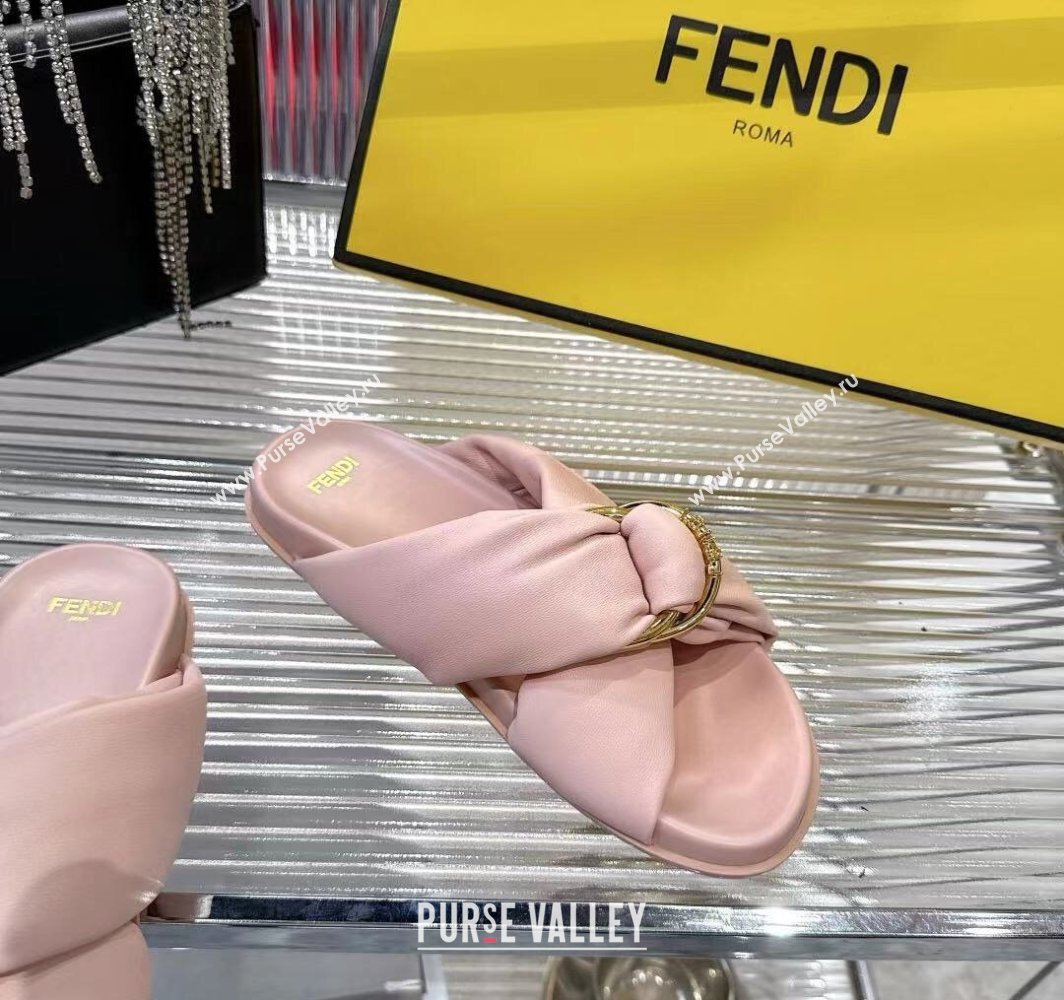 Fendi Feel Flat Slides Sandal in Lambskin Leather with D-ring Buckle Pink 2025 (MD-250425140)
