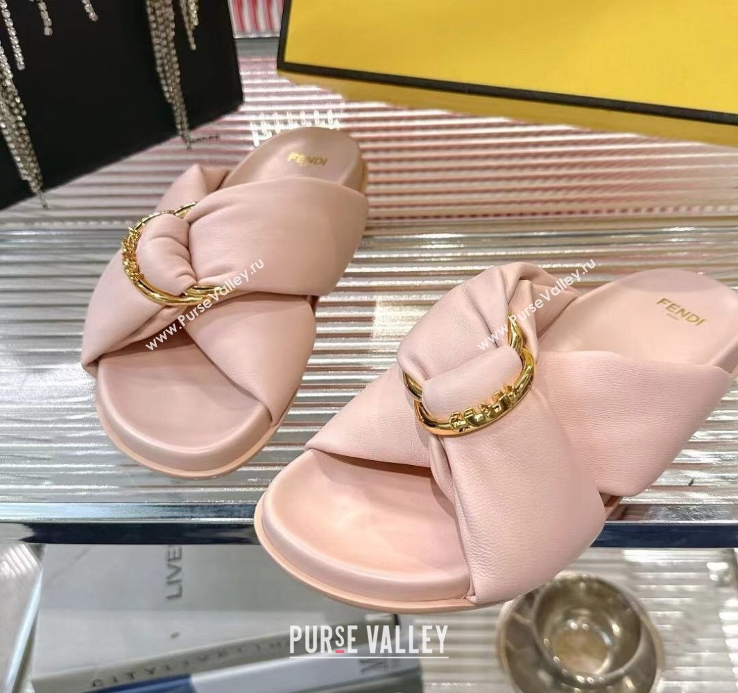 Fendi Feel Flat Slides Sandal in Lambskin Leather with D-ring Buckle Pink 2025 (MD-250425140)