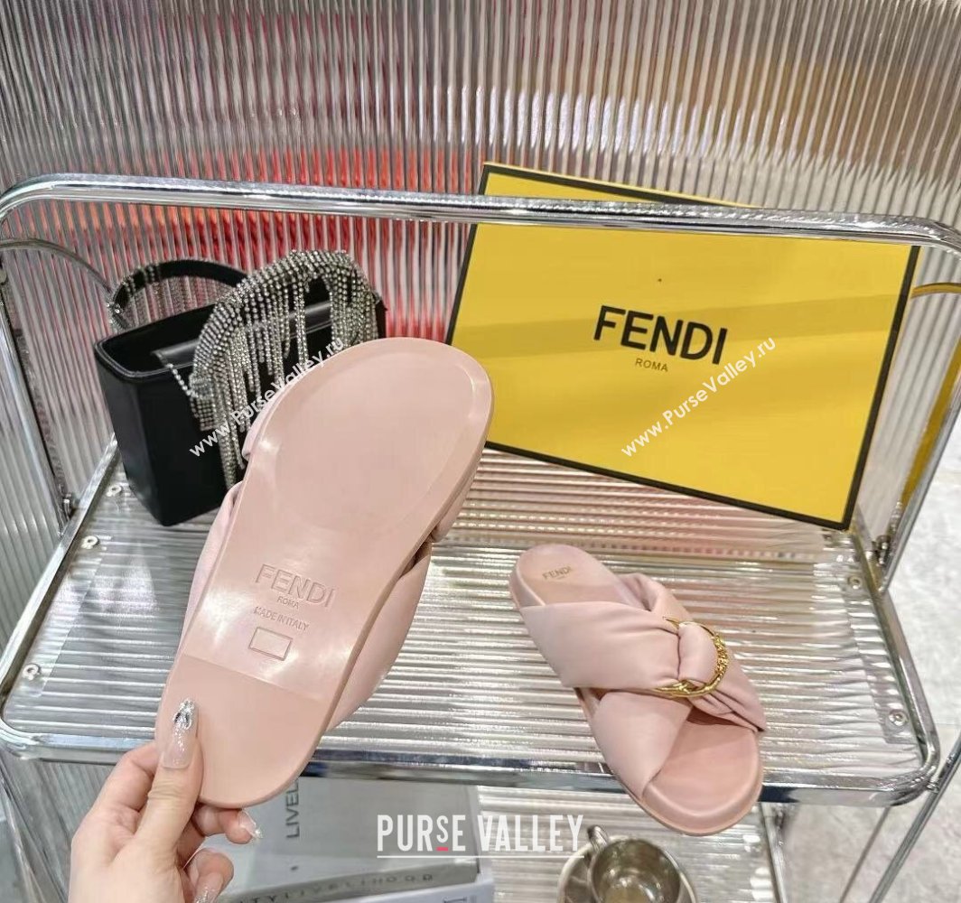 Fendi Feel Flat Slides Sandal in Lambskin Leather with D-ring Buckle Pink 2025 (MD-250425140)