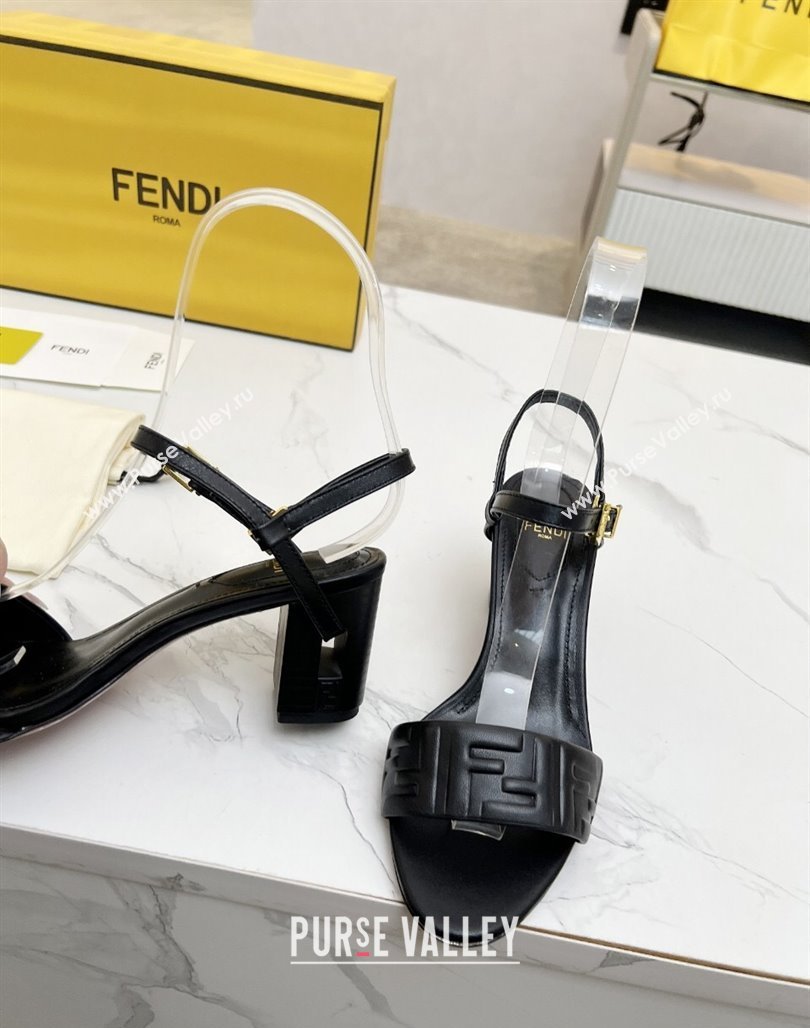 Fendi Delfina Medium Heel Sandals 6cm in FF Leather Black 2025 (MD-250425132)