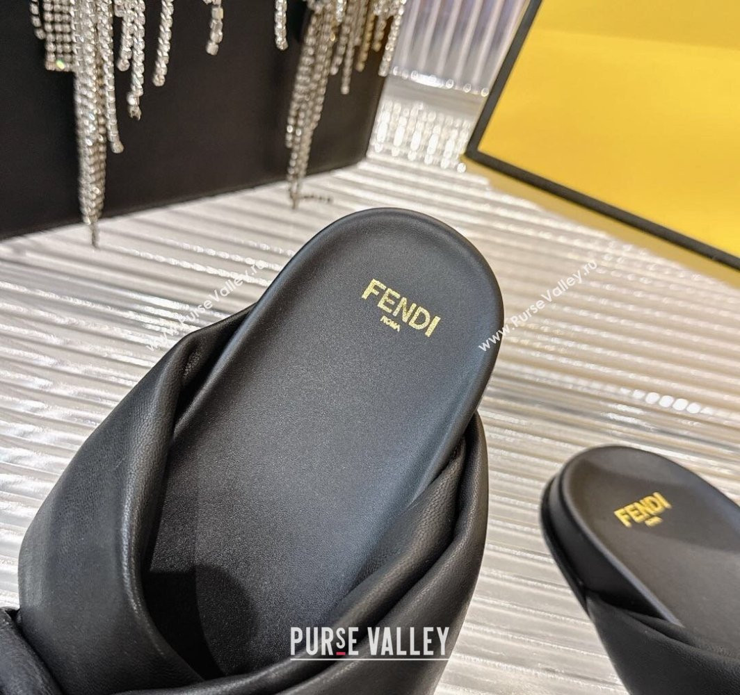 Fendi Feel Flat Slides Sandal in Lambskin Leather with D-ring Buckle Black 2025 (MD-250425143)