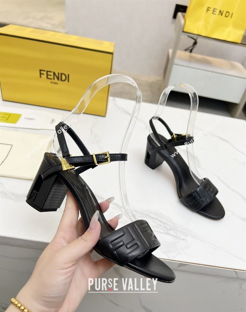 Fendi Delfina Medium Heel Sandals 6cm in FF Leather Black 2025 (MD-250425132)
