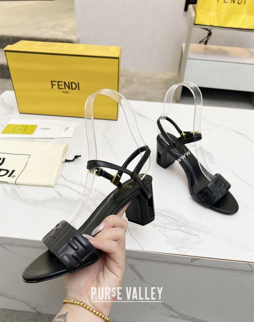 Fendi Delfina Medium Heel Sandals 6cm in FF Leather Black 2025 (MD-250425132)